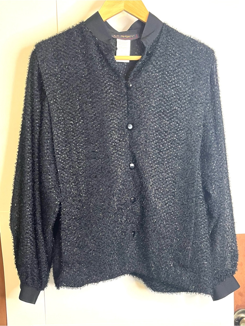 A.C. Sport (VTG 10) Black Textured Double Layered Side Slit Button Up Blouse